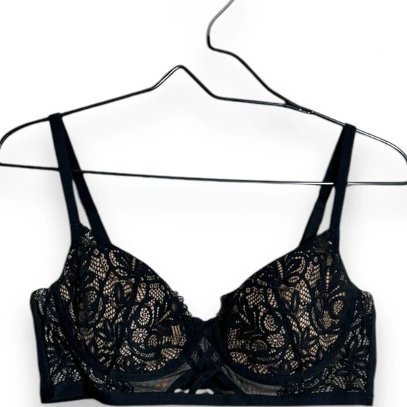 Adore Me NWOT Diara Contour Sexy Lace Black and Nude Underwire 36D Balconette - Picture 2 of 15